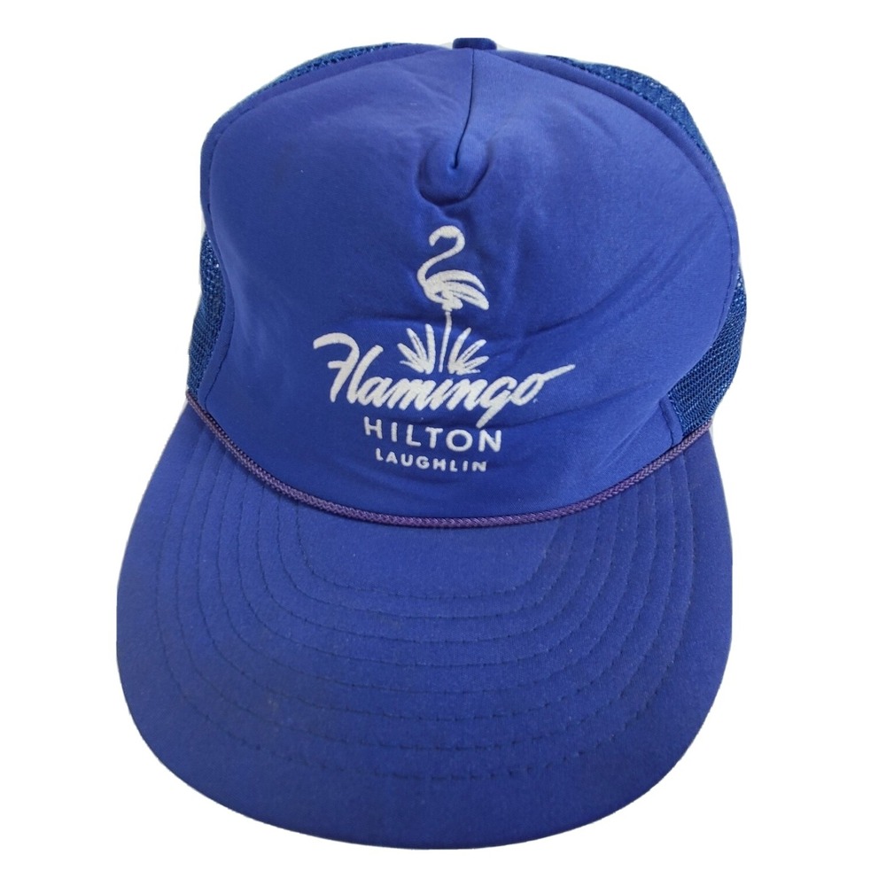 Vintage Flamingo Hilton Hotel Laughlin Blue Snapback Rope Trucker Hat Nissin